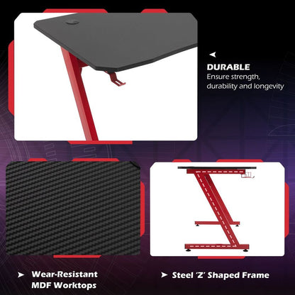 Gaming Desk Steel Frame Cup Headphone Holder Adjustable Feet Home Red S0671149078