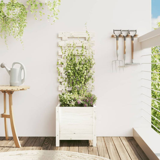 vidaXL Garden Planter with Rack White 39x39.5x114 cm Solid Wood Pine S0671368441