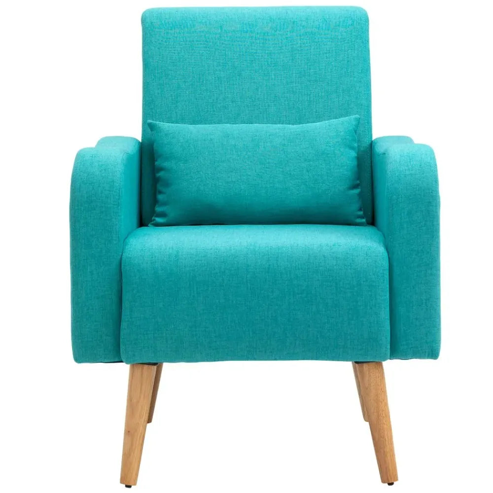 Nordic Armchair Linen-Touch Sofa Chair with Cushioned Pillow & Wood Legs Teal S0671097098