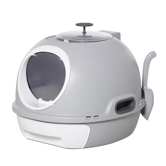 Cat Litter Box Pet Toilet With Litter Scoop Enclosed Drawer Skylight Grey S0671070900