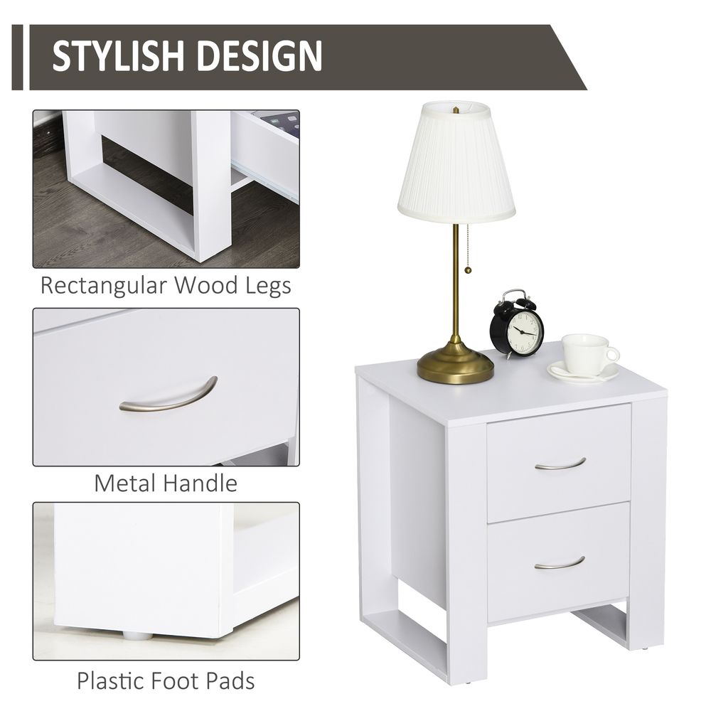 Particle Board 2-Drawer Bedside Table White S0671063320