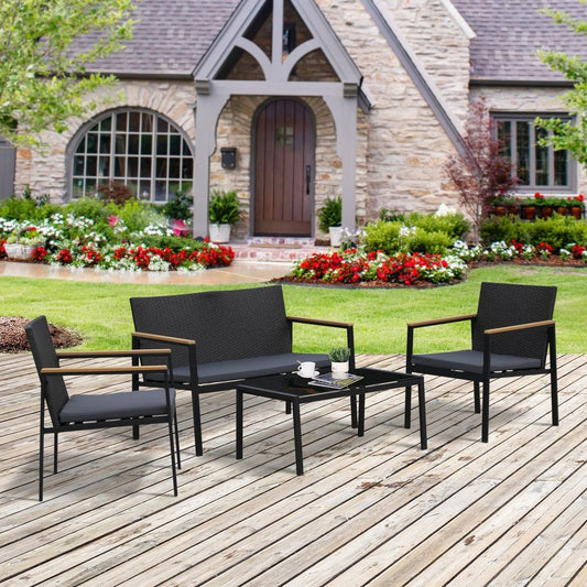 4-Seater Outdoor PE Rattan Table and Chairs Set Black S067941882