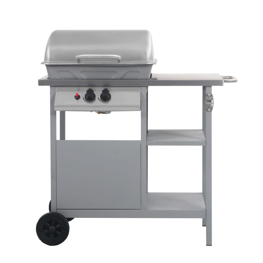 Gas BBQ Grill with 3-layer Side Table Black and Silver S069811674