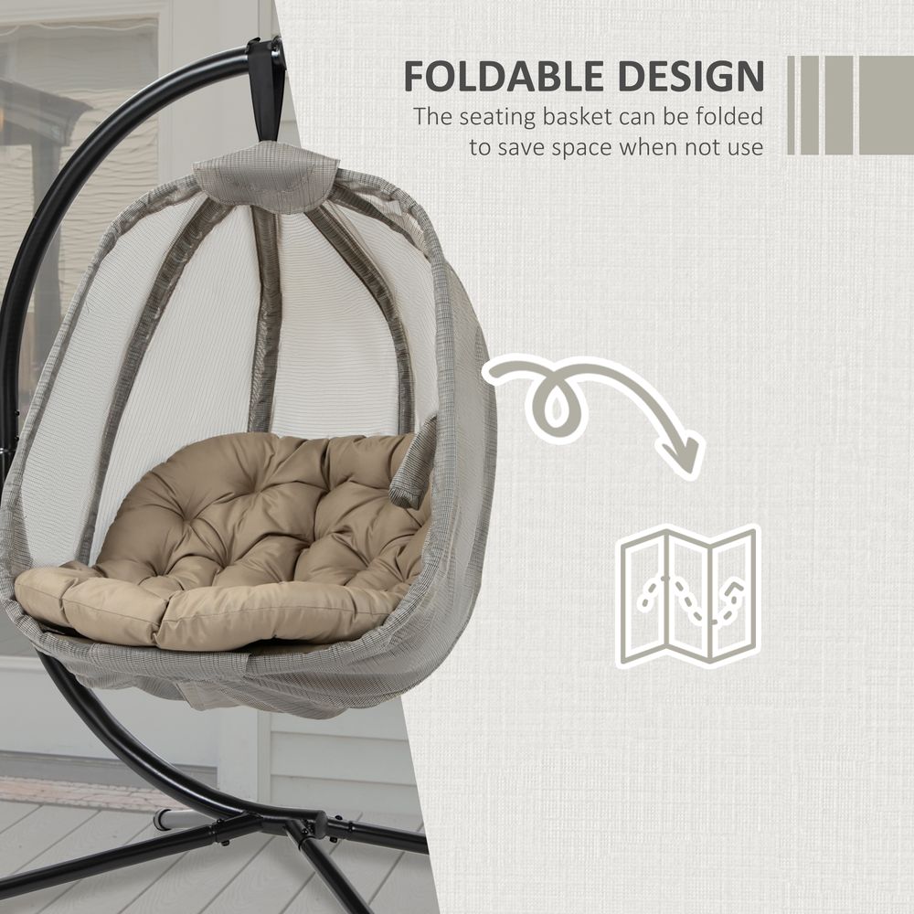 Hanging Egg Chair, Swing Hammock with Cushion and Stand, Khaki S0671072059