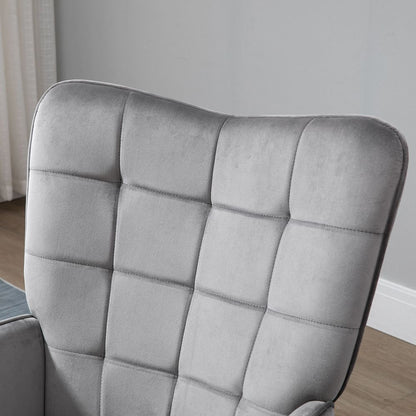 HOMCOM Modern Accent Chair Velvet-Touch Tufted Wingback Armchair Grey S0671080108