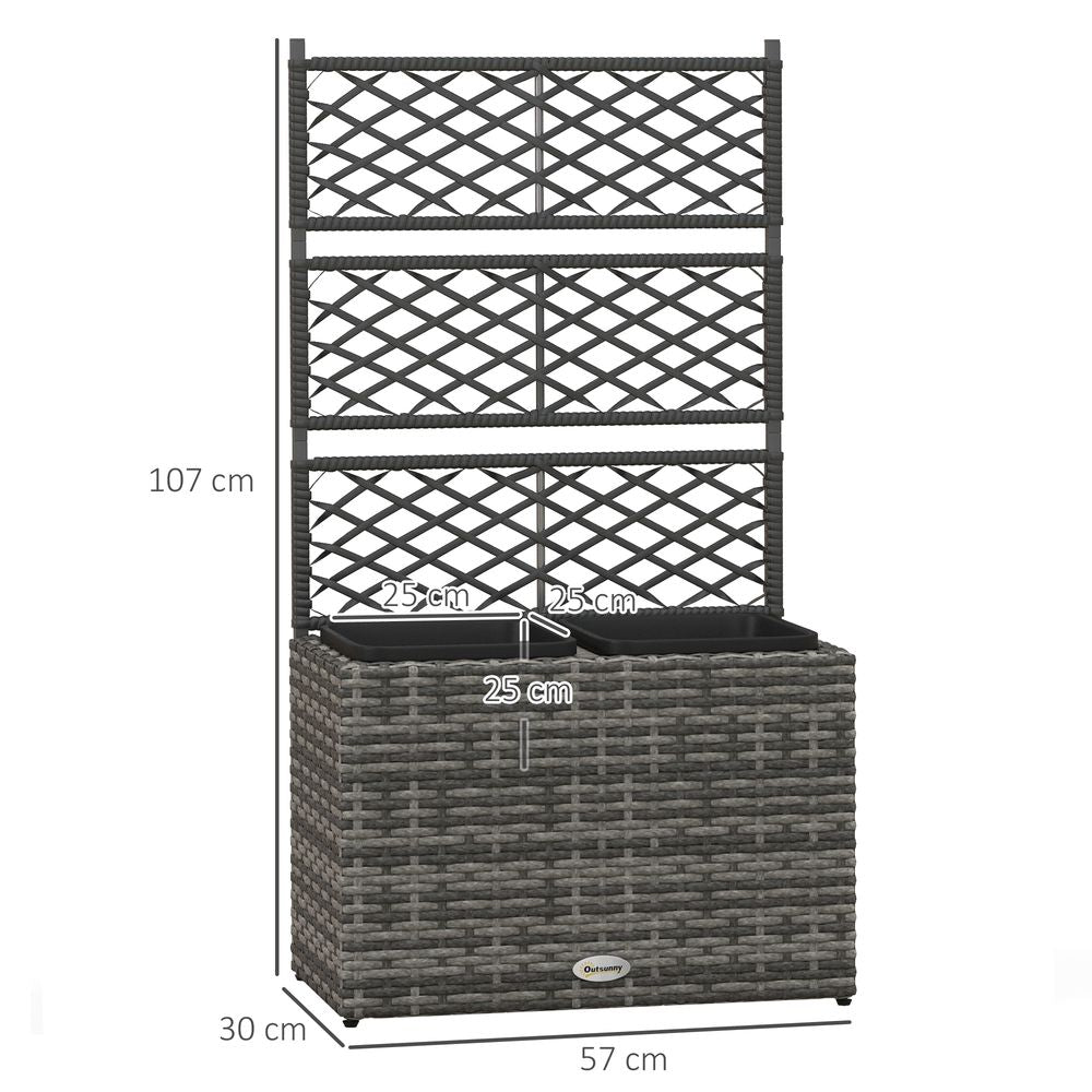 Outsunny Garden PE Rattan Planter Box with Trellis Flower Raised Bed 57x30x107cm S0671398985