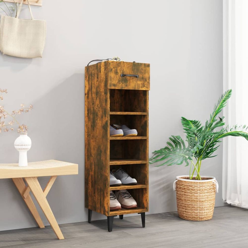 Shoe Cabinet Smoked Oak 30x35x105 cm Engineered Wood S0671160615