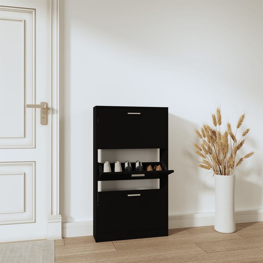 Shoe Cabinet Black 59x17x108 cm Engineered Wood S0671093790