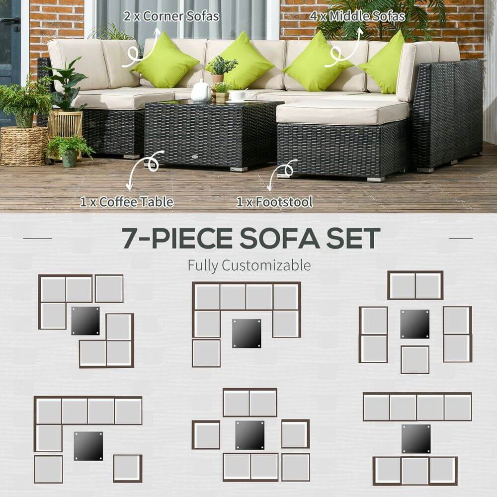 Outsunny 8 Pieces Patio Rattan Sofa Set Garden Furniture Set for Outdoor Brown S0671121844