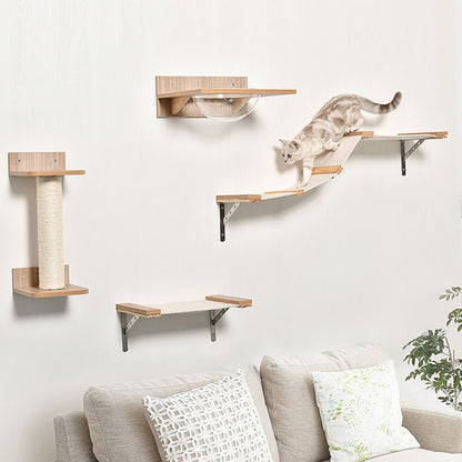 Cat Tree 4PCs Wall-mounted Shelf Set Climbing Tower W/ Hammock Scratching Post S0671070887