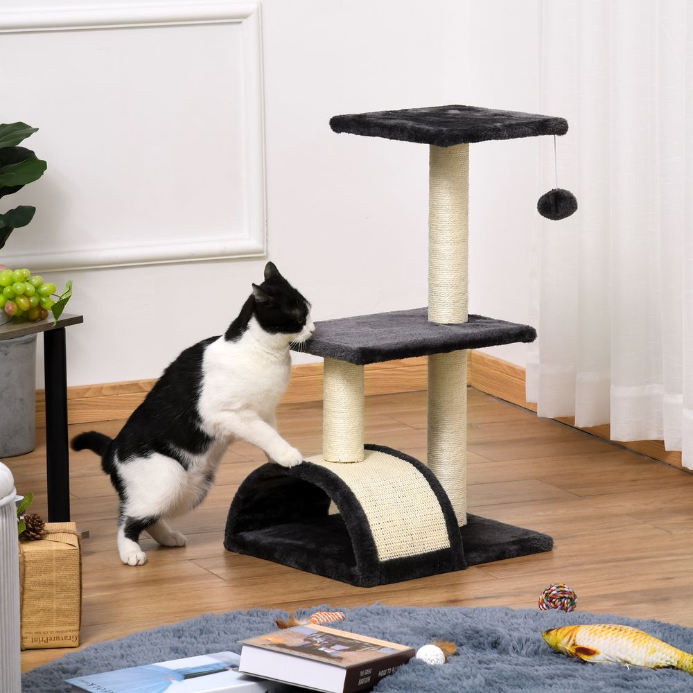 Cat Tree Activity Center Scratching Posts Sisal Arc Hanging Ball Grey Pawhut S0671081228