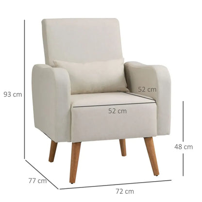 Nordic Armchair Linen-Touch Sofa Chair with Cushioned Pillow & Wood Legs Cream S0671097284