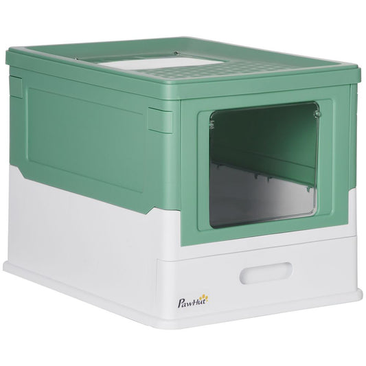 PawHut Hooded Cat Litter Box, Portable Pet Toilet w/ Scoop, Tray - Green S0671121870