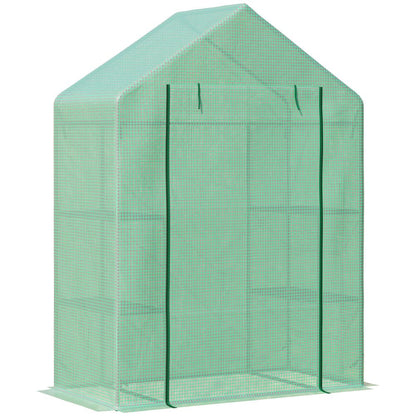 WalkIn Greenhouse 2 Tier Shelf, Roll-Up Door, PE Cover, 141x72x191cm, Green S0671071953