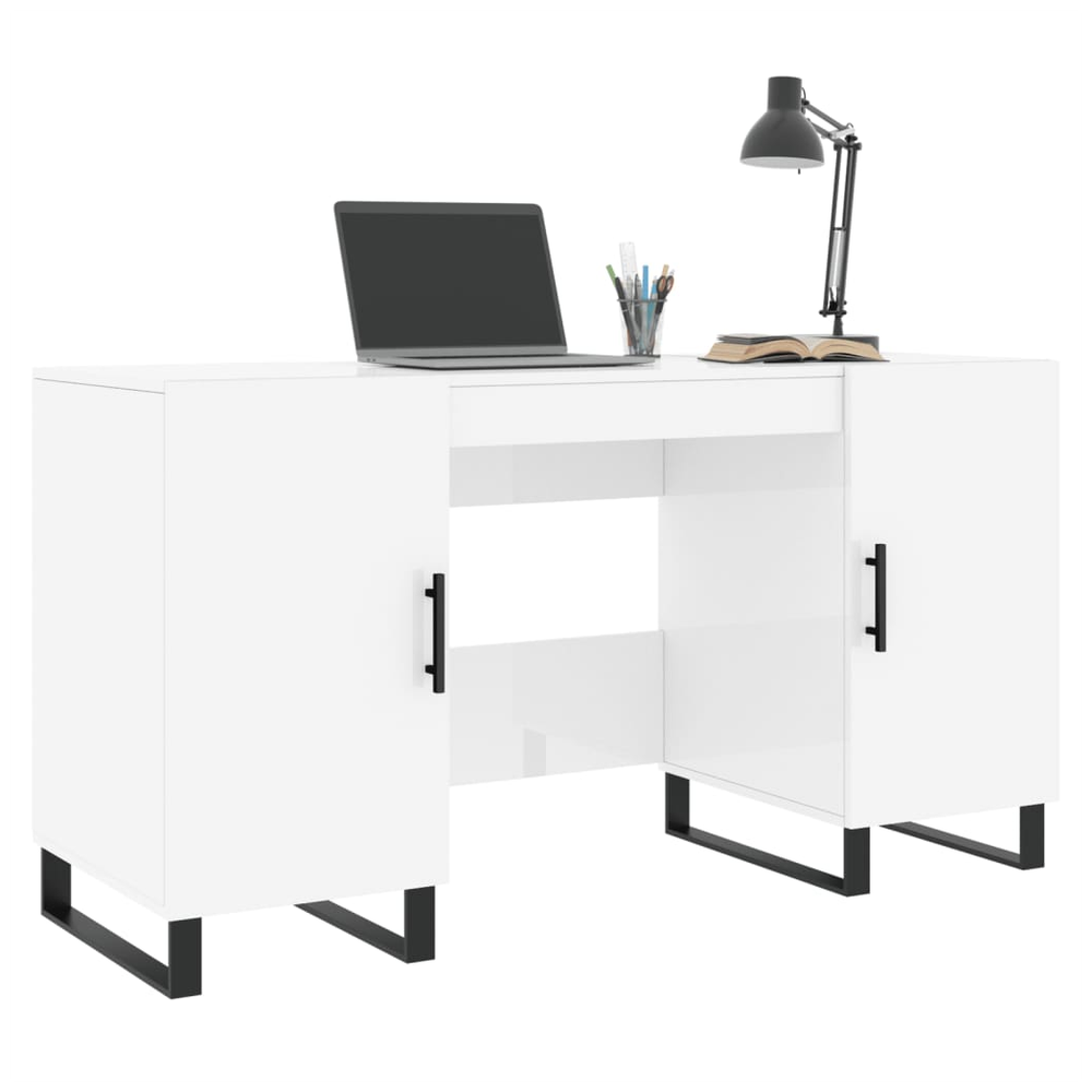 vidaXL Desk High Gloss White 140x50x75 cm Engineered Wood S0671257310