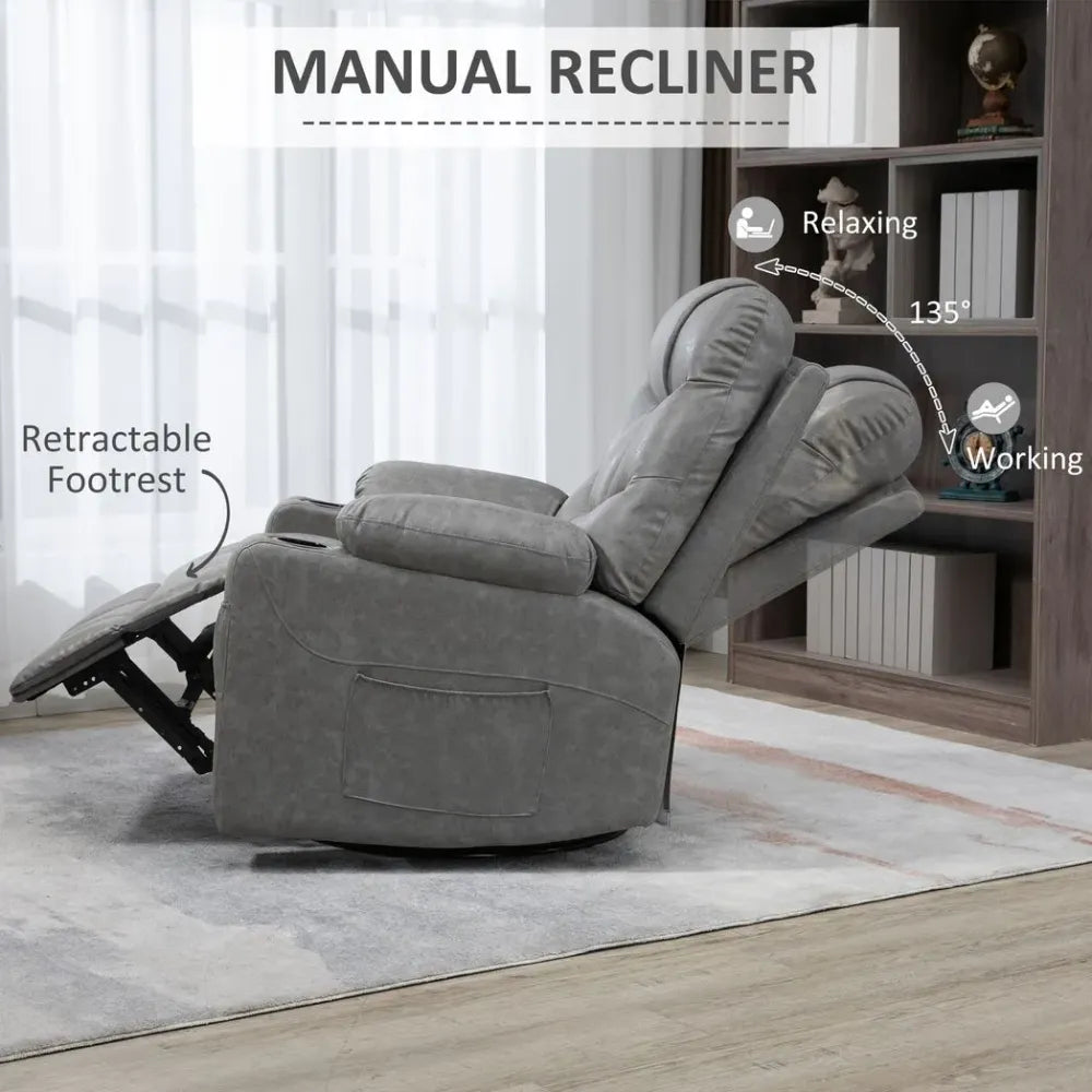 PU Leather Manual Recliner Chair Recliner Armchair Grey 360 Degreee swivel S0671102946