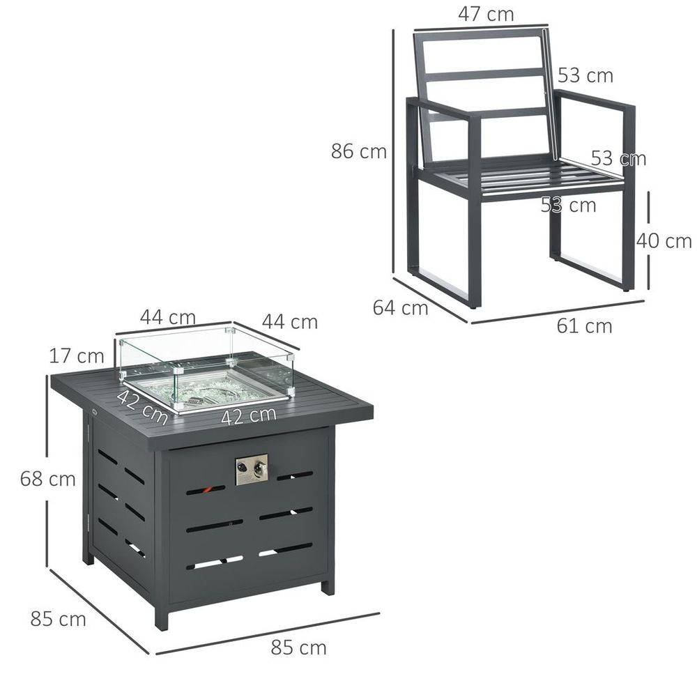 4 Seater Aluminium Garden Furniture Set with Gas Firepit Table, Grey S0671132965