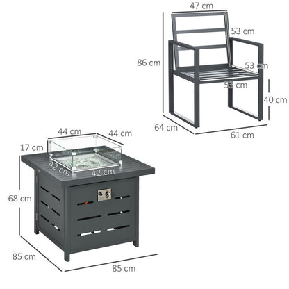 4 Seater Aluminium Garden Furniture Set with Gas Firepit Table, Grey S0671132965