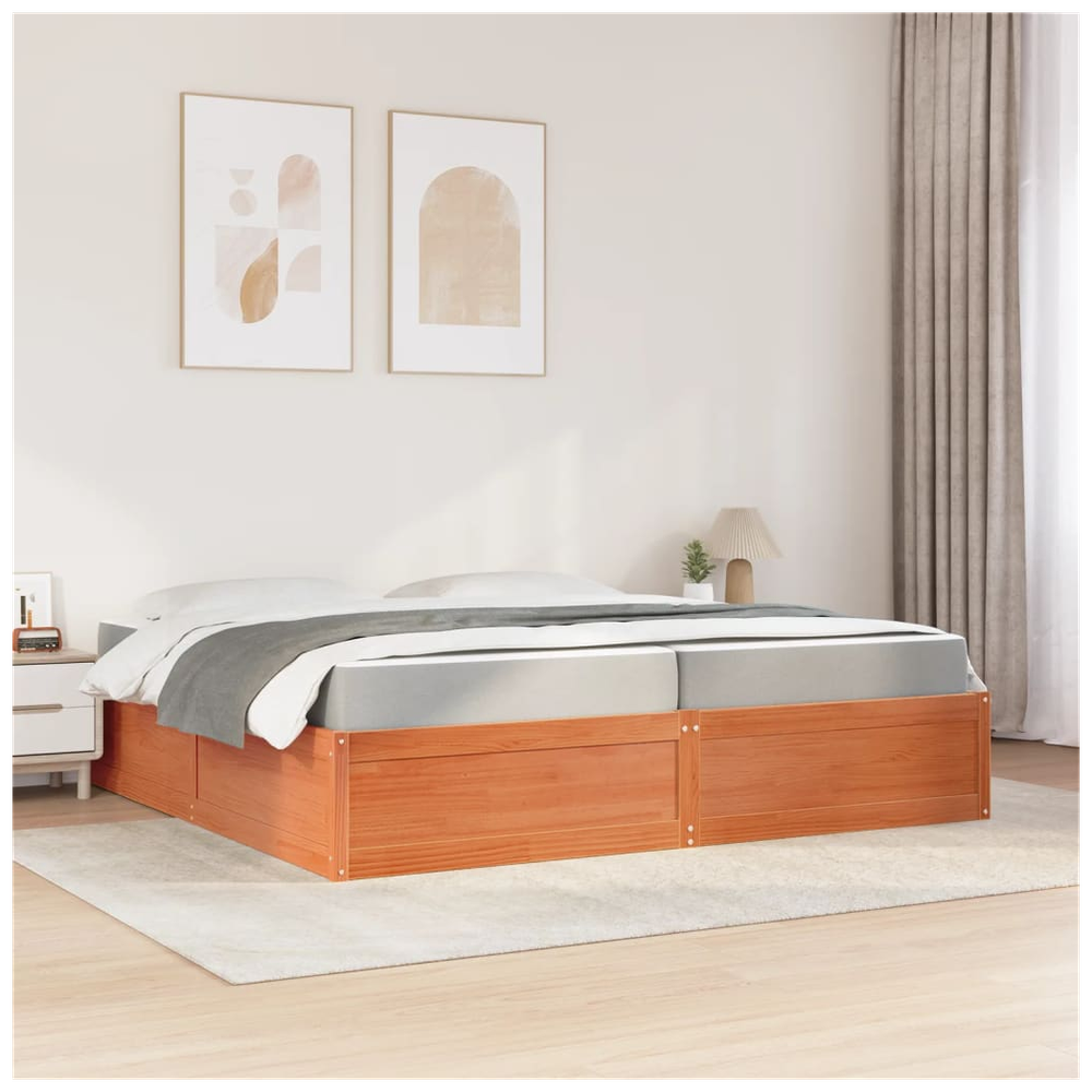 vidaXL Bed with Mattress Wax Brown 200x200 cm Solid Wood Pine S0671489352