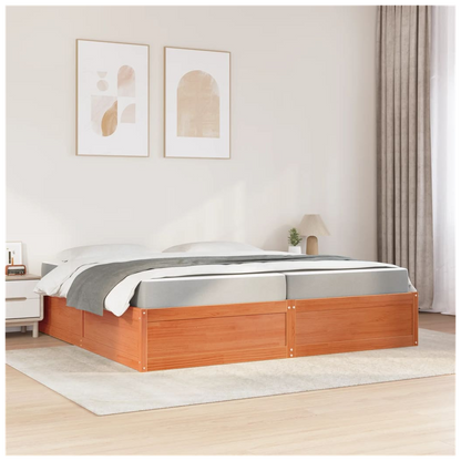 vidaXL Bed with Mattress Wax Brown 200x200 cm Solid Wood Pine S0671489352