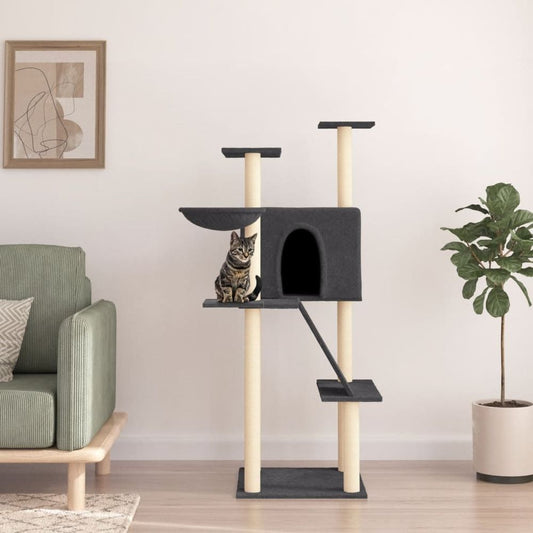 vidaXL Cat Tree with Sisal Scratching Posts Dark Grey 143 cm S0671260621