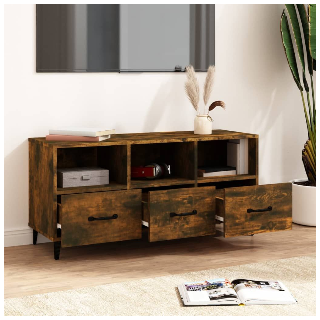 vidaXL TV Cabinet Smoked Oak 102x35x50 cm Engineered Wood S0671052401