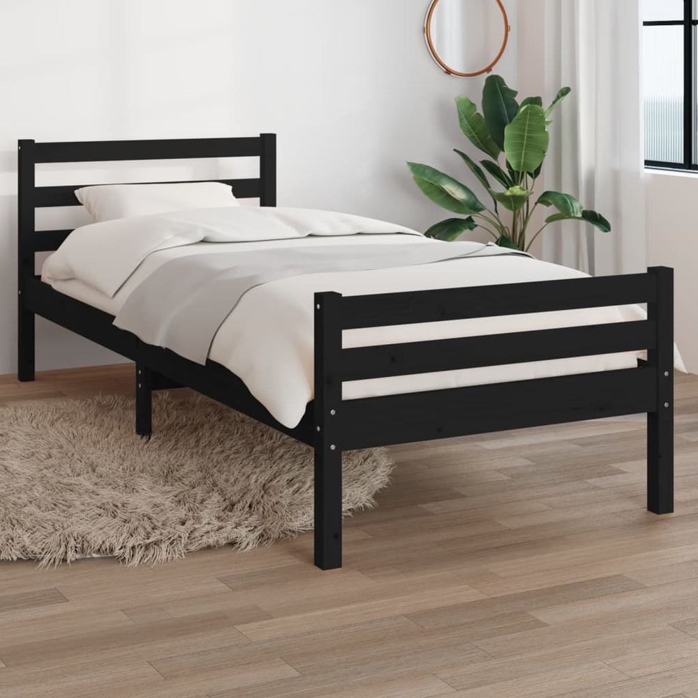 vidaXL Bed Frame Black Solid Wood 75x190 cm Small Single V0671036887