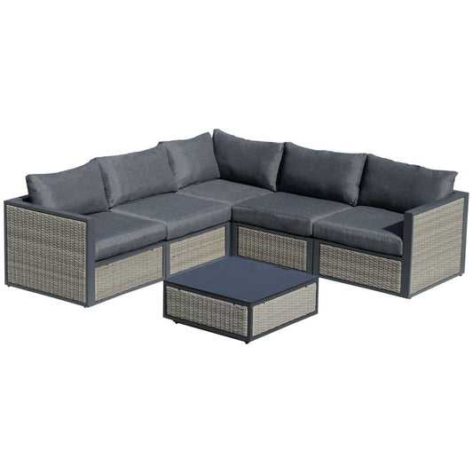 6 PCs Patio PE Rattan Sofa Set Sectional Conversation Furniture Set S0671149211