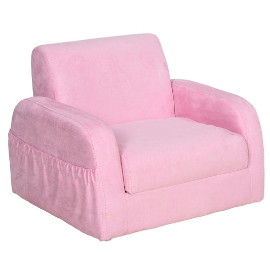 HOMCOM 2 In 1 Kids Armchair Sofa Bed Fold Out Padded Wood Frame Bedroom Pink S0671379678