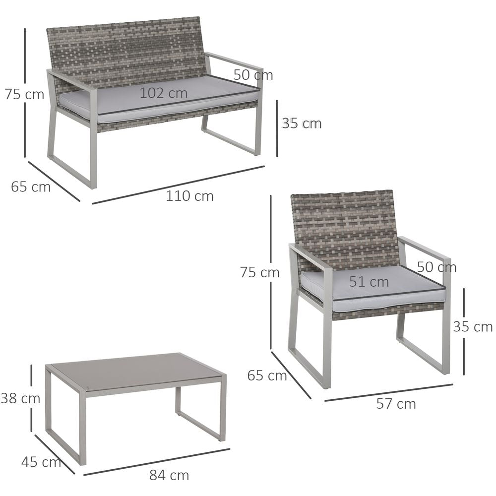 4-Piece Outdoor Garden Rattan Seating Furniture Set Grey S067941874