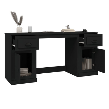 vidaXL Desk with Cabinet Black Engineered Wood V0671198236