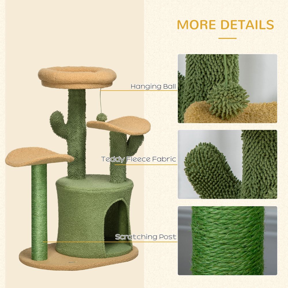 Multi-Lever Cat Tree with Scratching Post and Cat House Bed, Green Pawhut S0671081321