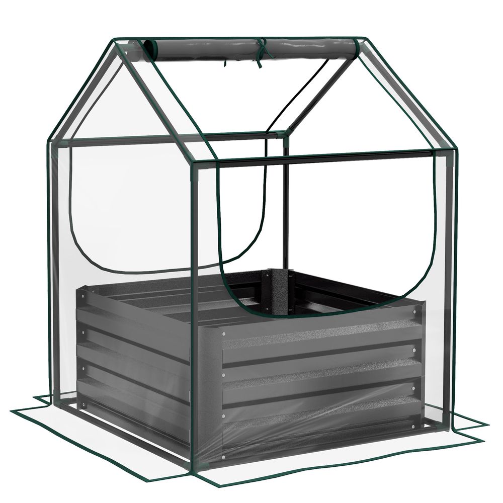 Outsunny Raised Garden Bed Planter Box with Greenhouse, Clear and Dark Grey S0671383500