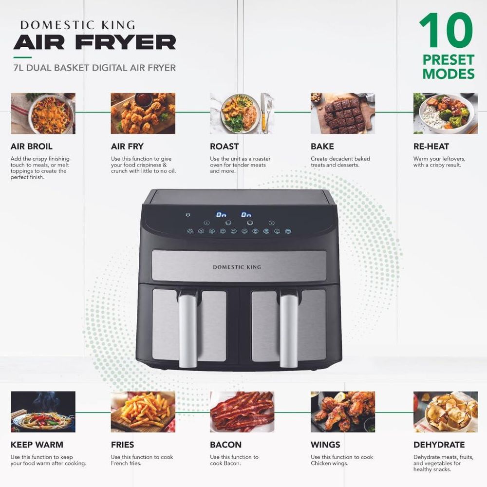 Domestic King 7L Digital Dual Basket 2400W Air Fryer- DK18094 S0671347713