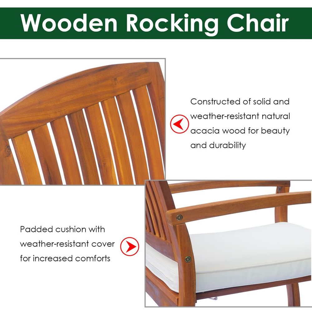 Outsunny Rocking Chair Porch Slat Cushion Acacia Hardwood Deck Indoor Outdoor S0671121910