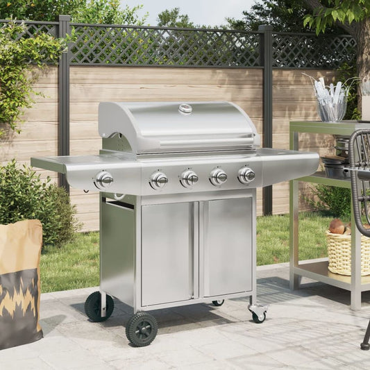 vidaXL Gas BBQ Grill with 5 Burners Silver Stainless Steel S0671490580