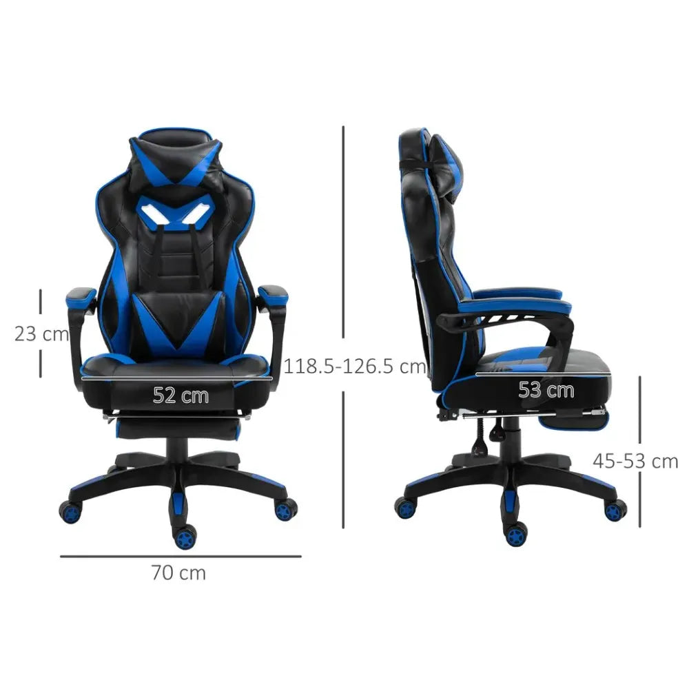 Gaming Chair Ergonomic Reclining w/ Manual Footrest Wheels Stylish Office Blue S0671097191