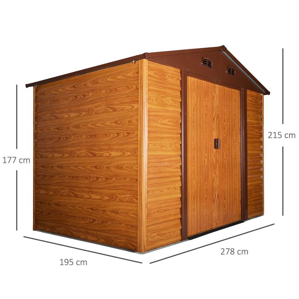 9.1x6.4ft Metal Garden Shed House Tool Storage & Foundation & Ventilation Brown S067941963