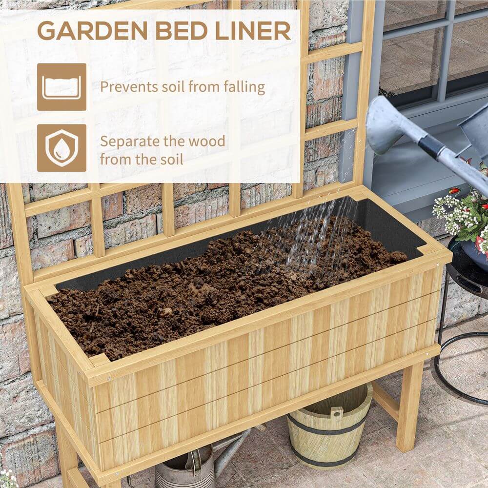 Outsunny Wood Raised Planter w/ Trellis Drain Holes Elevated Garden Bed Natural S0671433492