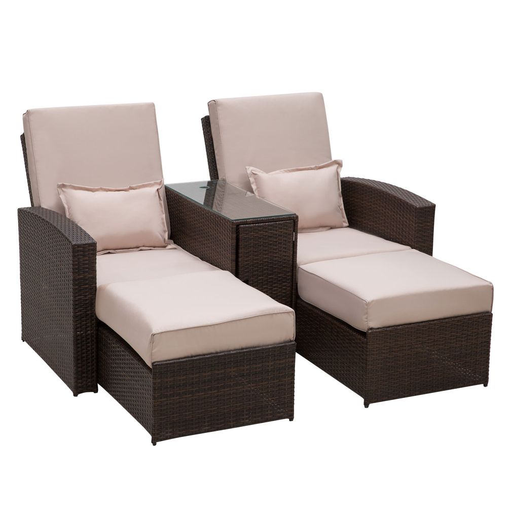 Garden Double Rattan Sun Lounger Sofa Recliner Wicker Patio Brown S0671149118