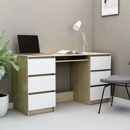 vidaXL Writing Desk High Gloss White 140x50x77 cm Engineered Wood V0671187003