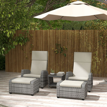 Outsunny 5 PCs Rattan Garden Furniture Set with Reclining Chairs, Table, Grey S0671433509