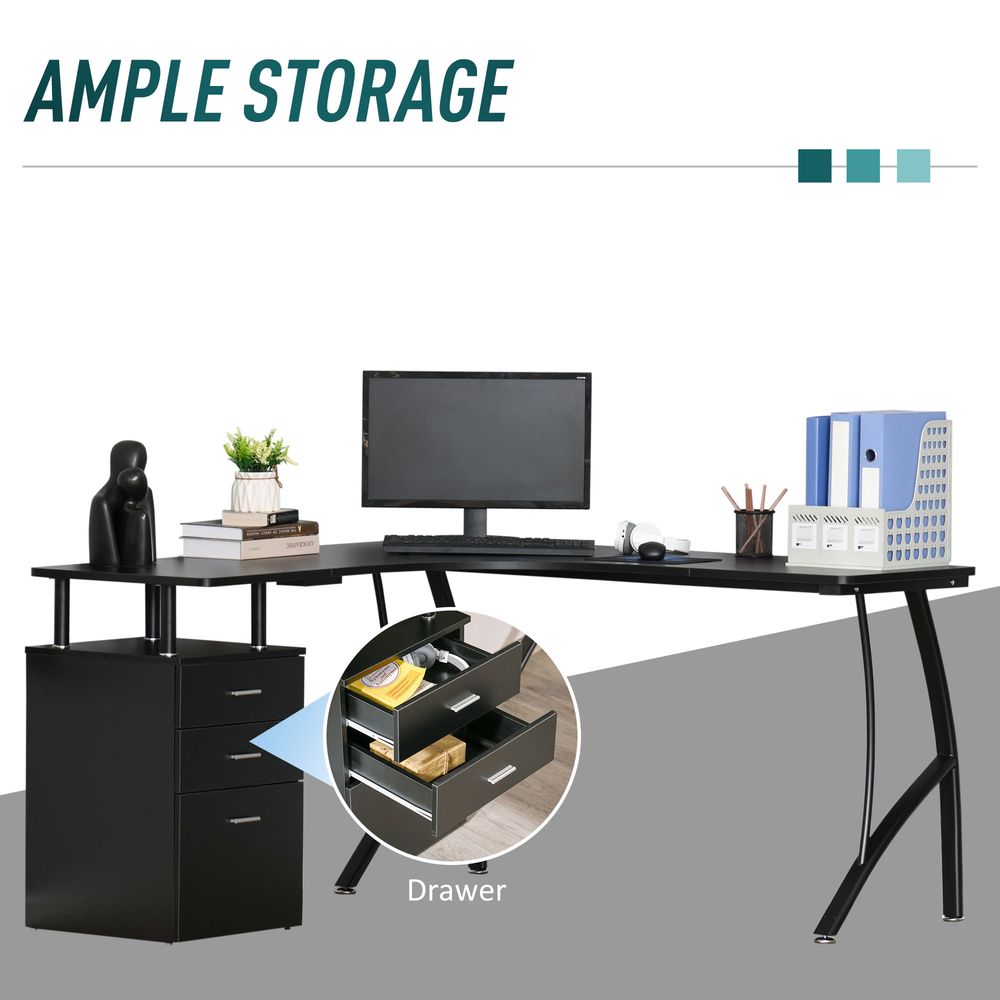 L-Shaped Corner PC Desk Table w/ Drawer Home Office Workstation, Black HOMCOM S0671080441