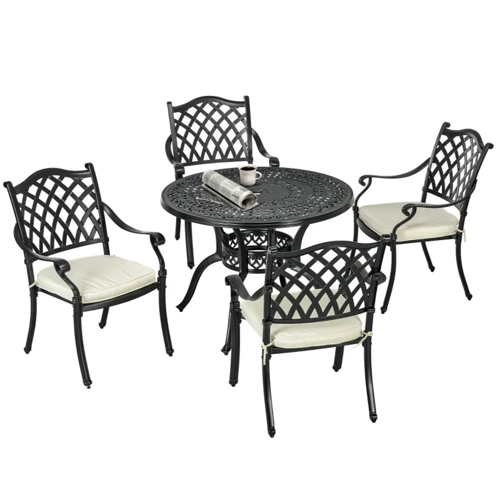 4 Seater Dining Set with Cushions Round Dining Table with Parasol Hole, Bronze S067941835