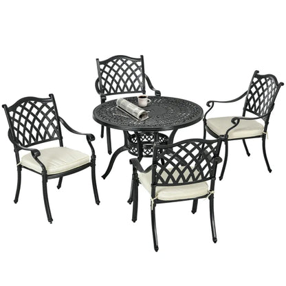 4 Seater Dining Set with Cushions Round Dining Table with Parasol Hole, Bronze S067941835