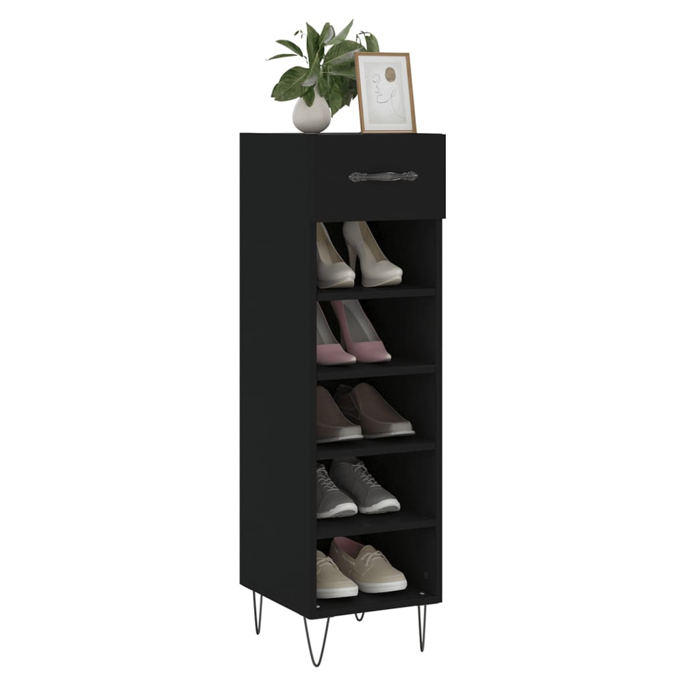 vidaXL Shoe Cabinet Black 30x35x105 cm Engineered Wood S0671259970