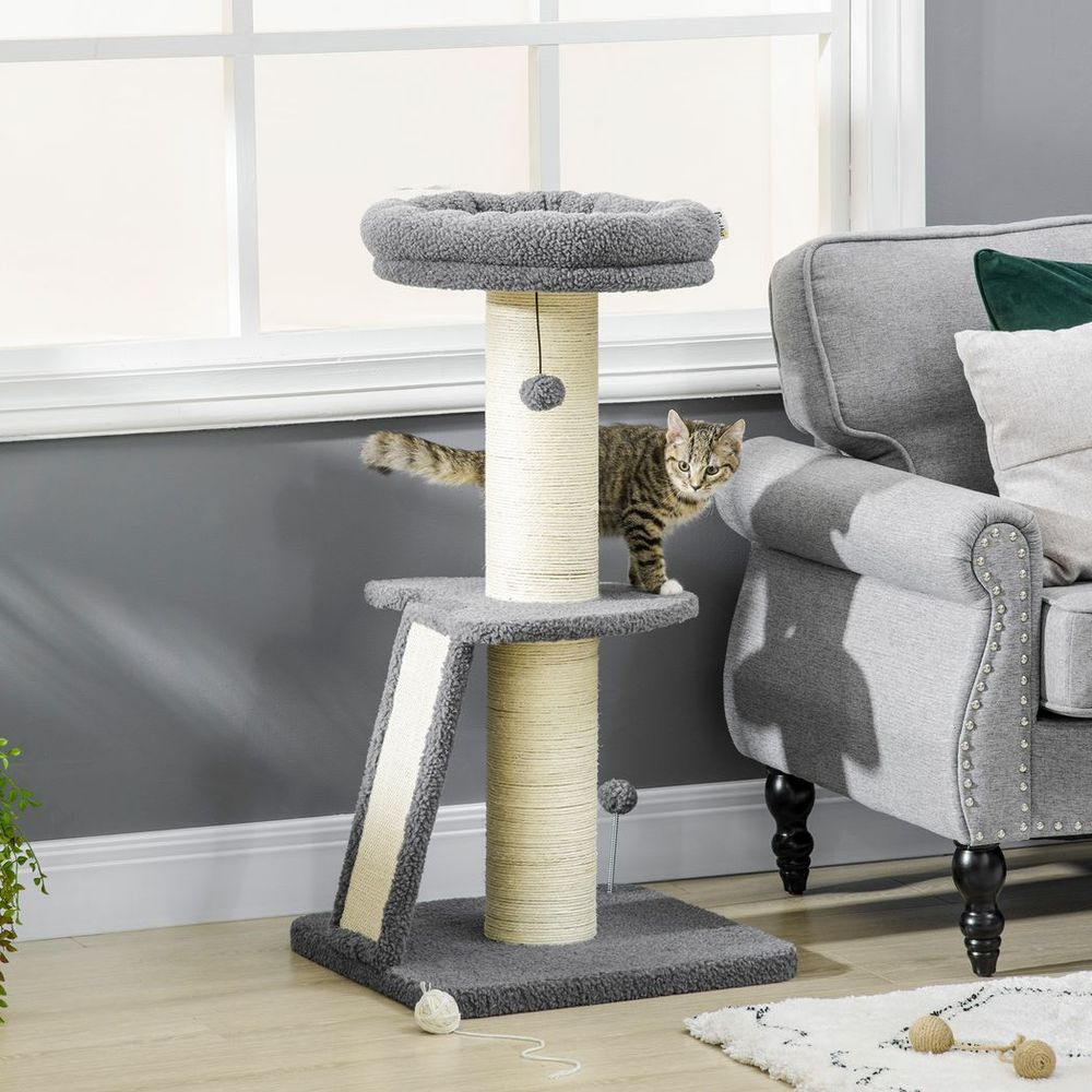 Cat Tree Tower for Indoor Cats w/ Scratching Posts, Pad, Dark Grey, Toy Ball S0671347304