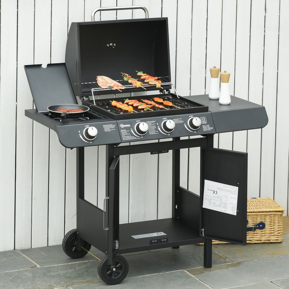 Deluxe Gas Burner Barbecue Grill 3+1 Burner BBQ Trolley 110x50x100cm S0671072005