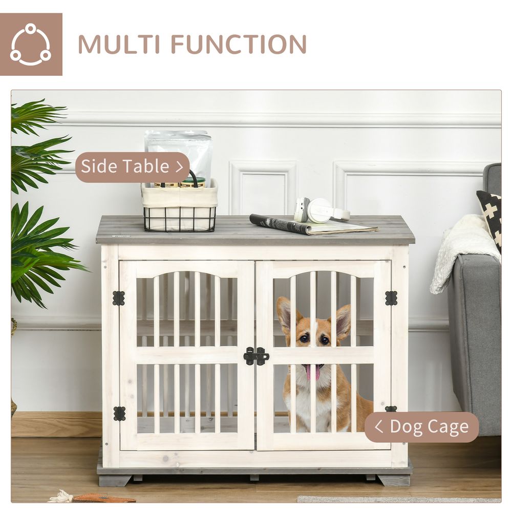 Wooden Dog Crate Pet Kennel Cage End Table for Small Medium Dogs White Pawhut S0671081097