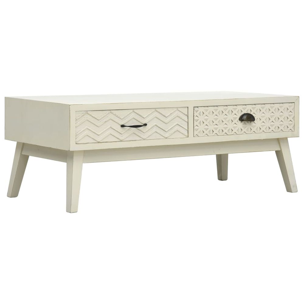 vidaXL Coffee Table with 2 Drawers Carving Grey 110x50x40 cm Wood S0671166328